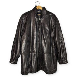 Vintage Tibor Black Quilted Lined Leather Jacket Size XXL